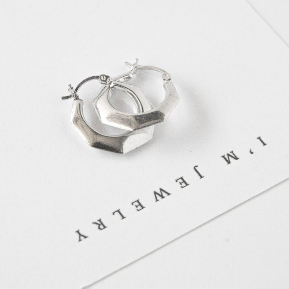 Hexagon Hoop Earrings in Sterling Silver - Picture 3 of 5